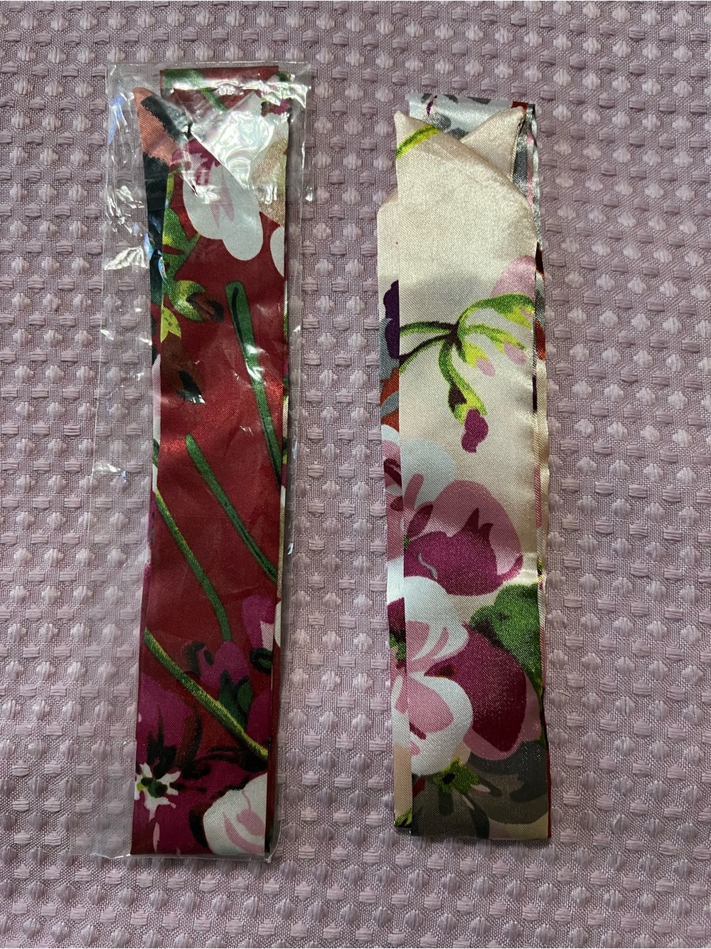 Floral Satin Skinny Twilly - Pink and Burgundy